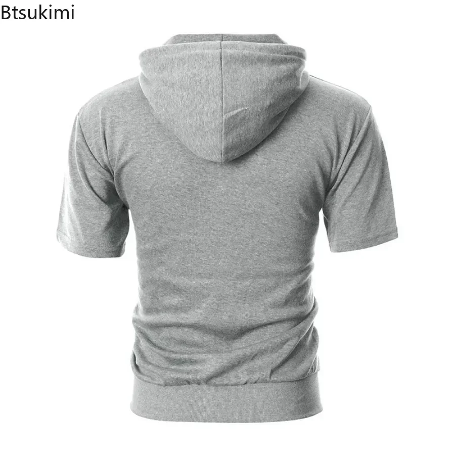 New2024 Men\'s Casual Sweatshirts Short Sleeve Hoodies Jacket Solid Slim Zip Man Sport Tops Comfotable Outdoor Clothes for Men