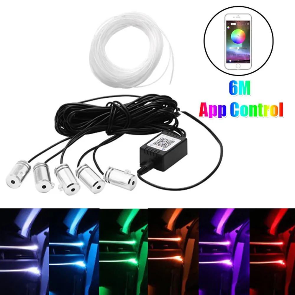 

12V 6m LED Strips RGB Car Interior Light Ambient Lamp Decorative Fiber Optic 5 Lens Smart Control Caravan Automotive Accessories