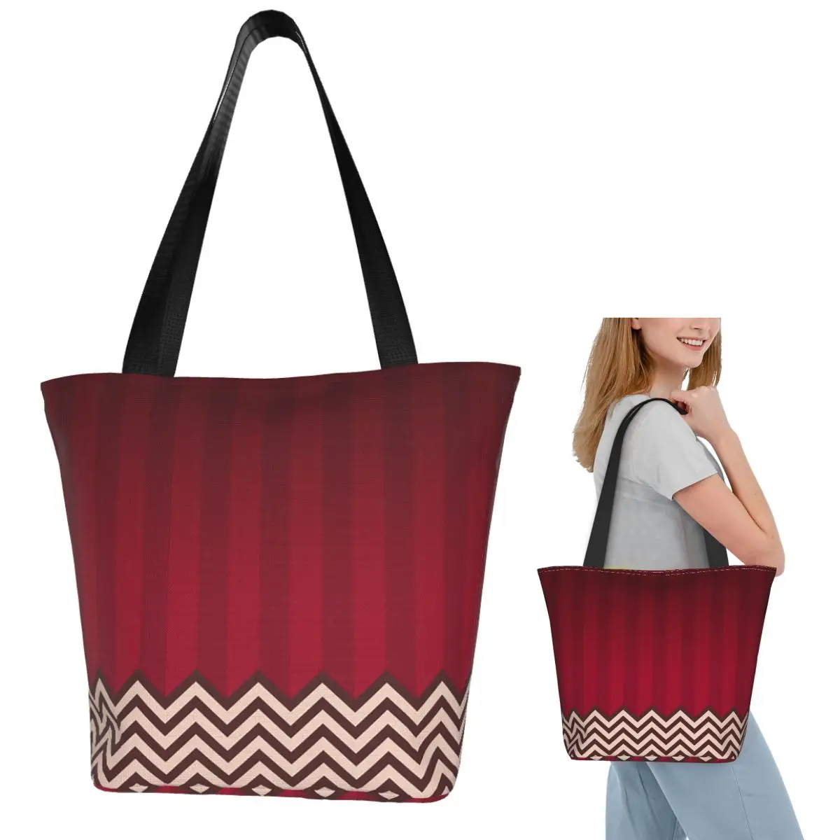 

Твин Пикс, красная сумка для покупок, холщовая сумка на плечо большой вместимости, продуктовая сумка для покупок для женщин