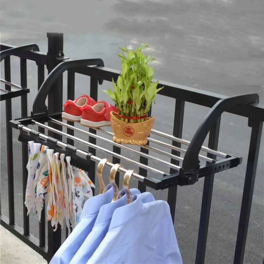 Stainless Steel Balcony Drying Shoe Rack Folding Window Diaper Drying Laundry Clothes Dryer Portable Towel Storage Rack