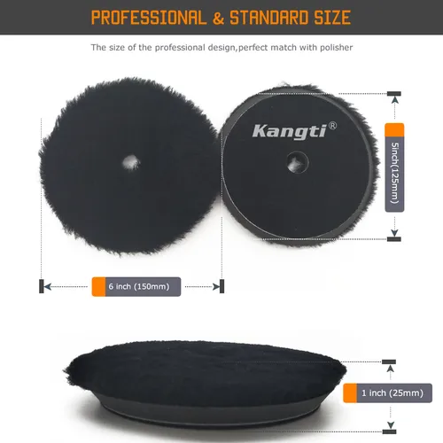 Imagen 2 del producto Almohadilla de pulido de lana Kangti de 3 ""/5""/6 "", almohadilla de pulido de lana de corderos de alta densidad para pulidor de coche