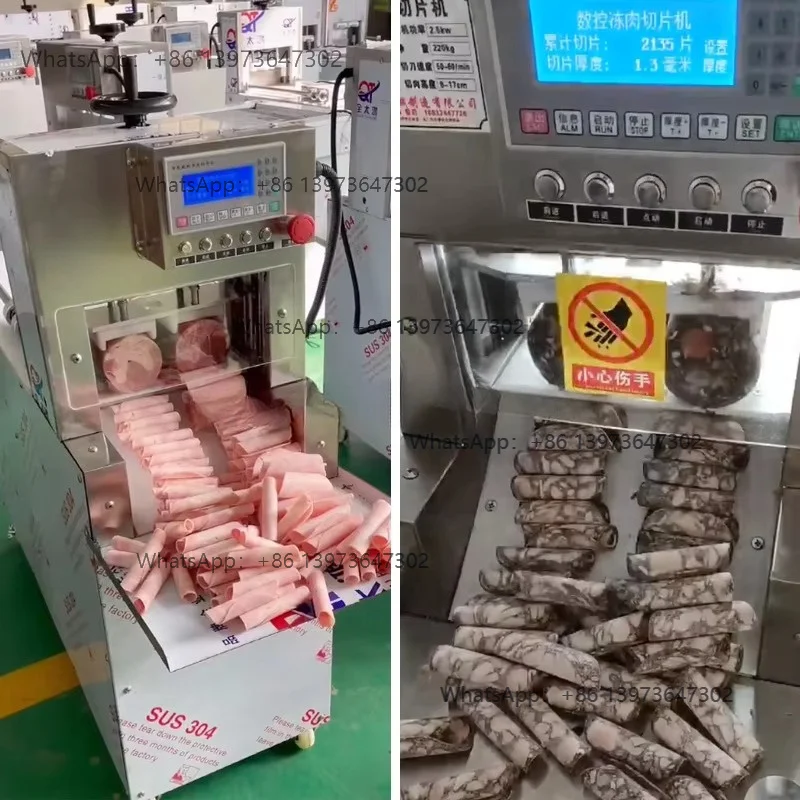 Electric Lamb Beef Meat/Cheese/Rice Cake Roll Fillet Mutton Frozen Meat Flaking Cut and Roll Machine