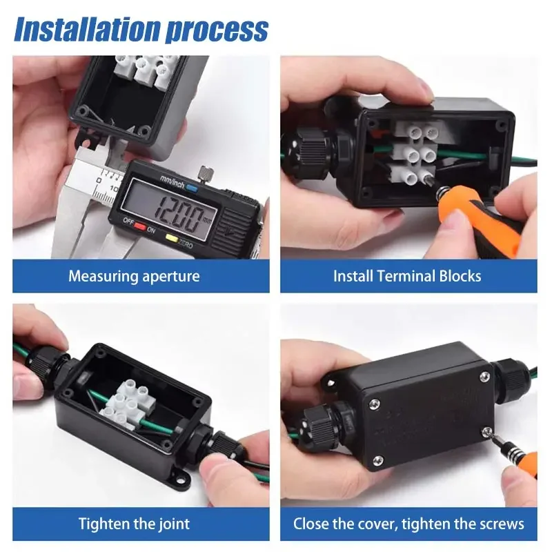 防水屋外ジャンクションボックス,IP68 LED配線,端子2p,3p,6〜12mm,電気配線継手,難燃性,450v,24a