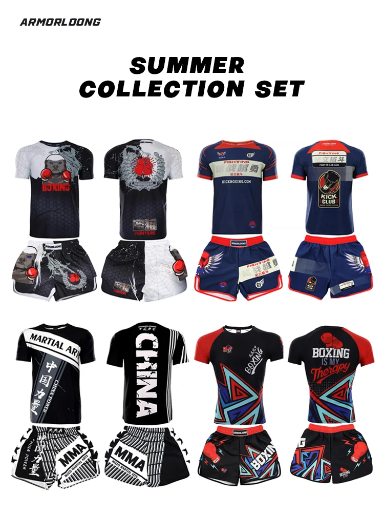 Club Gathering Customized Logo T-shirt Boxing Muay Thai Jujutsu Sports Competition Fitness MMA Sports Set