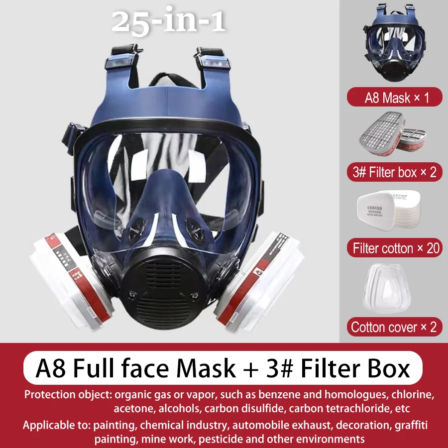 

A8 Full Face Gas Mask with KN95 Filter Cotton, Filter 2091 - For Spray Painting, Grinding, Dust and Gas Protection
