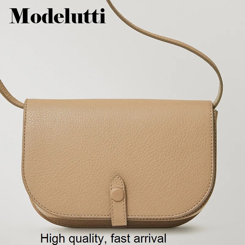 Genuine 2023 New Leather Messenger Shoulder Bags Half Moon Saddle Flip Cover Bags Wild Solid Simple Ladies Crossbody