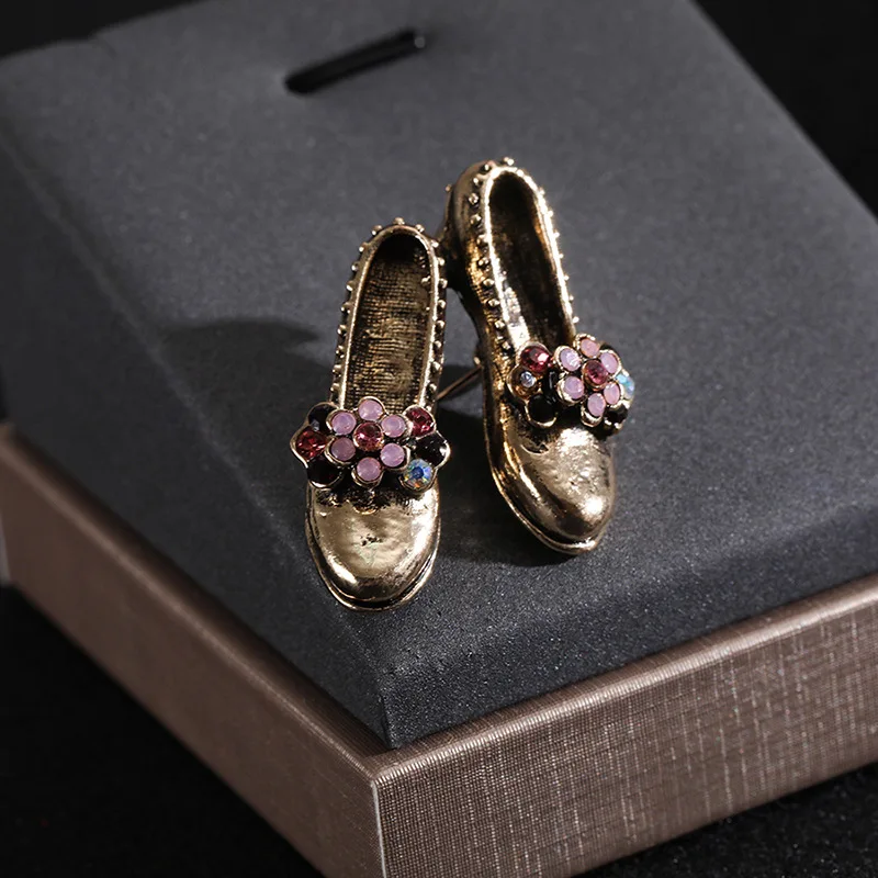 women rhinestone studded shoes brooches creative fashion casual clothing accessories pins jewelry