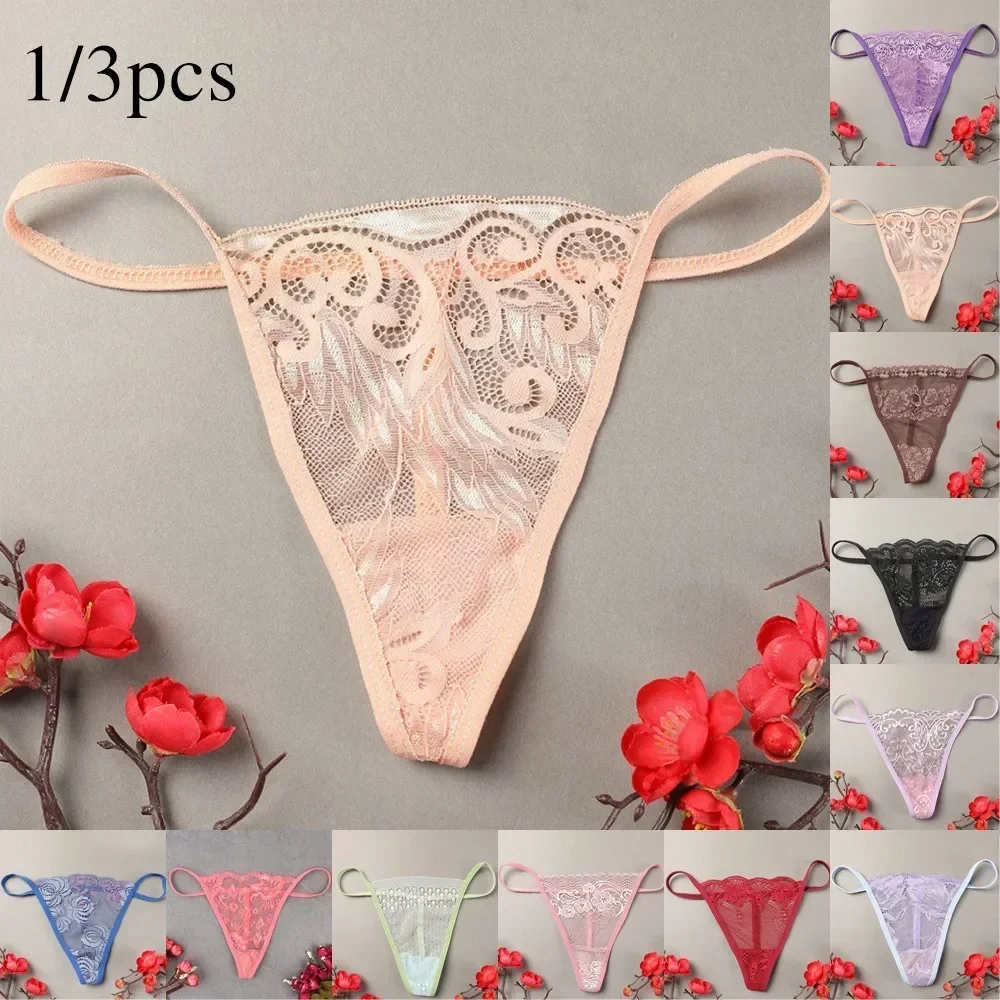 1/3PC Women Lace G-String Briefs Mesh Thong String Thong Sex Lingerie Panties V-String Knickers See Through Underwear 2022