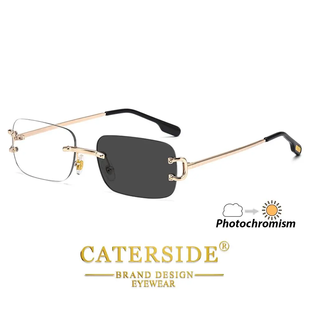 CATERSIDE Neue Modische Herren- und Damen-Blaulichtfilter-Brille Hochwertige Metall-Quadratische Rahmenlose Photochrome Brille – Detail 7
