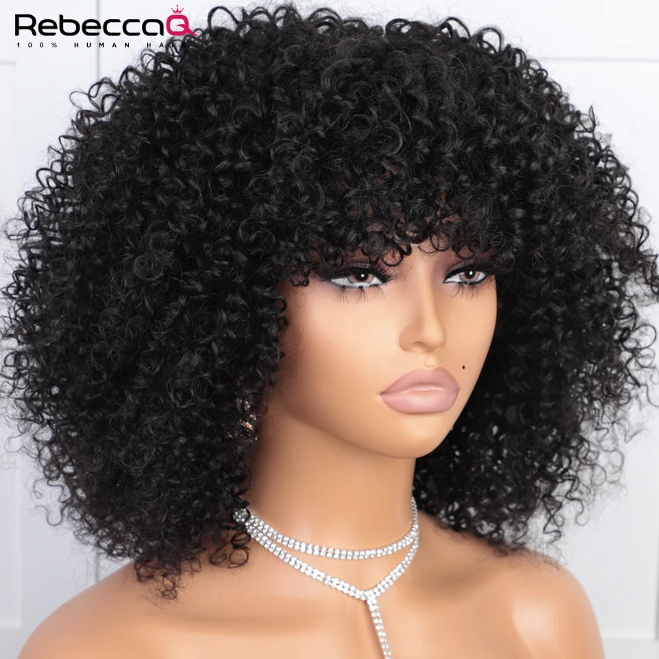 Jerry Curly Short Pixie Bob Cut Human Hair Wigs With Bangs Brazilian Remy Short Wigs For Women Natural Color Human Hair Wigs