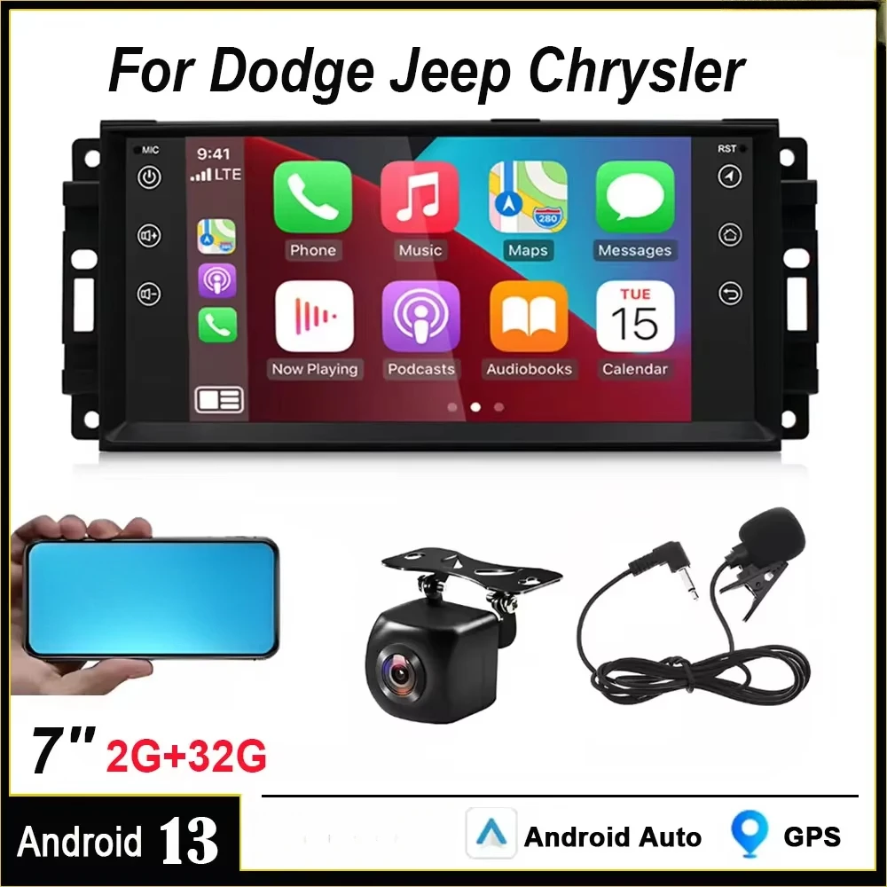 

Модели 7-дюймовой встроенной навигационной системы Android13 для Dodge Jeep Chrysler General Motors для CarPlay + Android Auto/2G + 32G