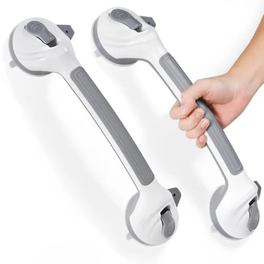 

16,5-дюймовая опорная ручка на присосках для ванн и душевых кабин, нескользящая безопасная ручка с индикаторами, прочный пластик, белая, 2 штуки в упаковке