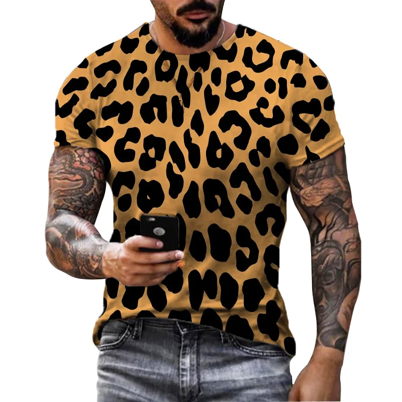 Summer Creative Fashion 3D HD Printing T-shirt Men\'s Personality Leopard Trend Retro Harajuku Street Hip-hop Casual Top Shirt