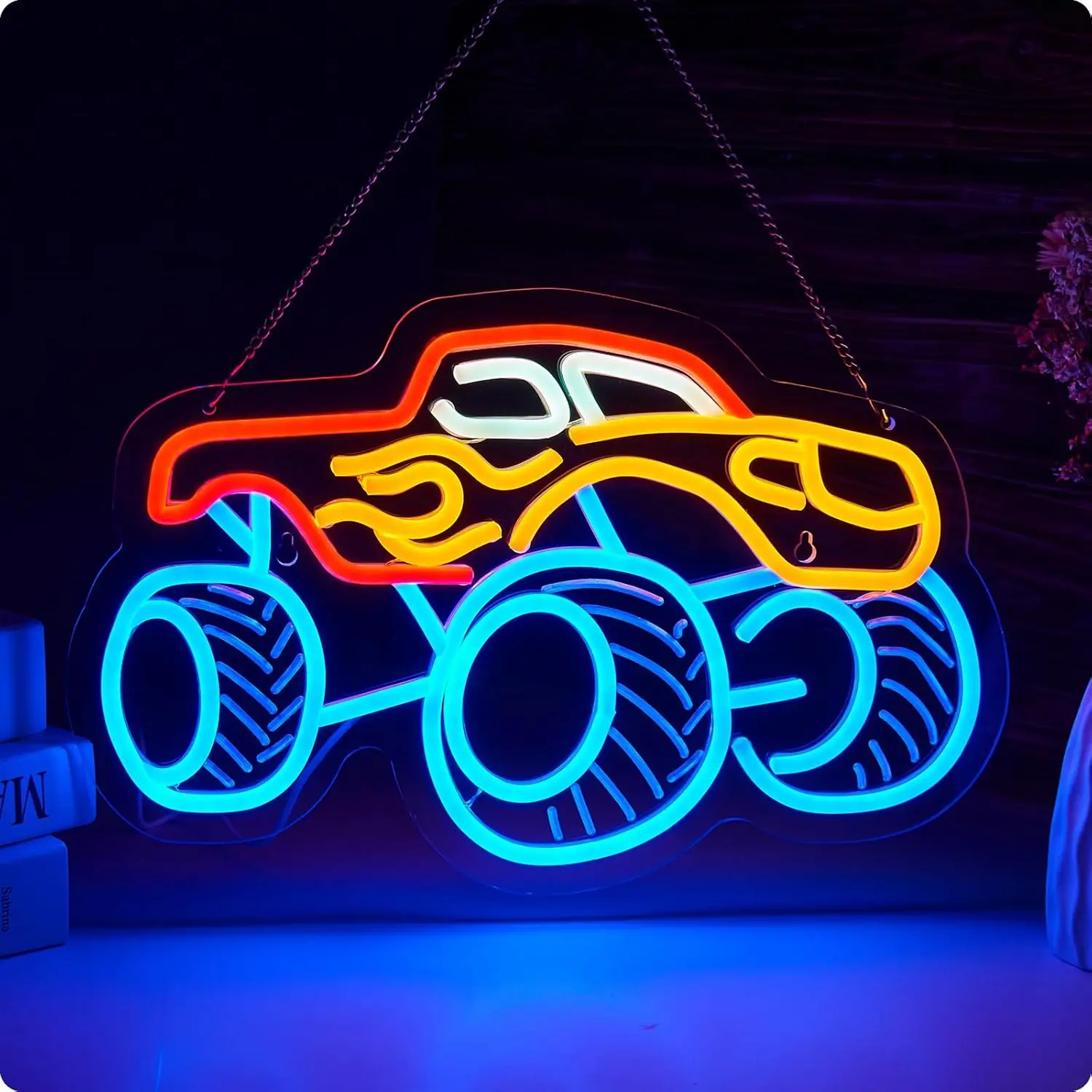 

Неоновая LED-вывеска «Монстр-трак» для мальчиков, подарок, с питанием от USB, с регулировкой яркости, сине-красная неоновая подсветка для комнаты мальчика, спальни, игровой комнаты, гаража, декора