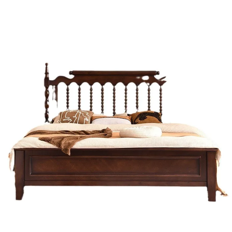 Medieval French solid wood bed, simple retro American style, double bed master bedroom bed, medieval solid wood bed