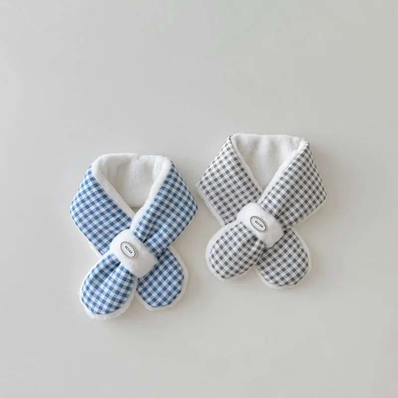 1 Piece Simplicity Fashion Toddler Scarfs for Boy Girl Korean Chic Cute Plaid Scarfs Autumn Winter Warm Furry Young Kids Scarfs