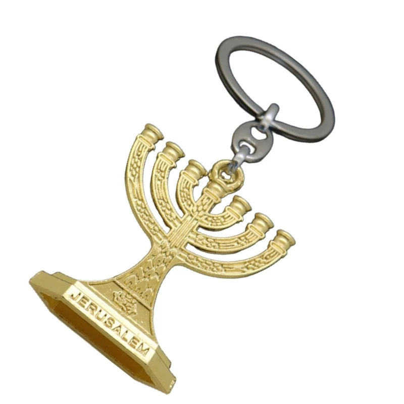 Truyền Thống Do Thái Menorah 7 Nhánh Đền Jerusalem Đèn Móc Khóa Quà Tặng Trang Sức Giọt