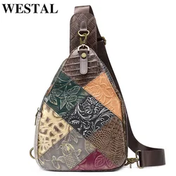 WESTAL Women's Sling Bag Vintage Multi-color Shoulder Bags for Women Messenger Bags Leather Travel Chest Pack Outdoor Chest Pack