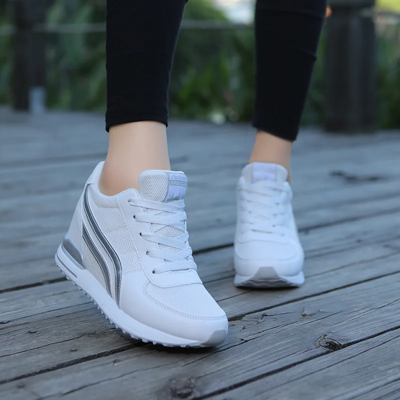 Hidden Heels Wedges Sneakers Women Shoes Lace Up Breathable Spring Ladies Shoes Outdoors Walking Slip on Casual Shoes Heighten