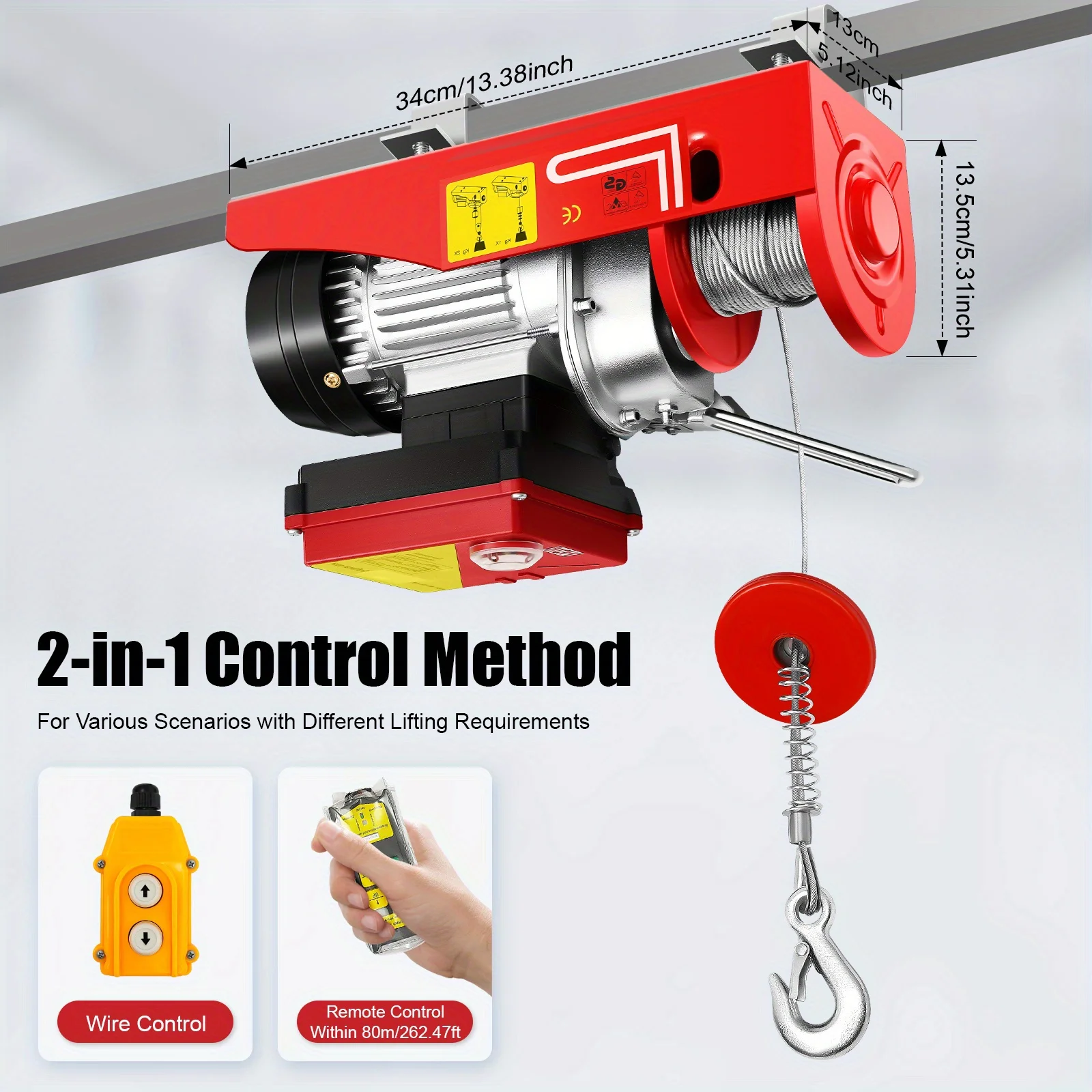رافعة رفع لاسلكية 440 رطل (200 كجم) - نظام خطاف مزدوج بحبل بطول 12 مترًا |   الرفع العلوي للمصانع والمواقع