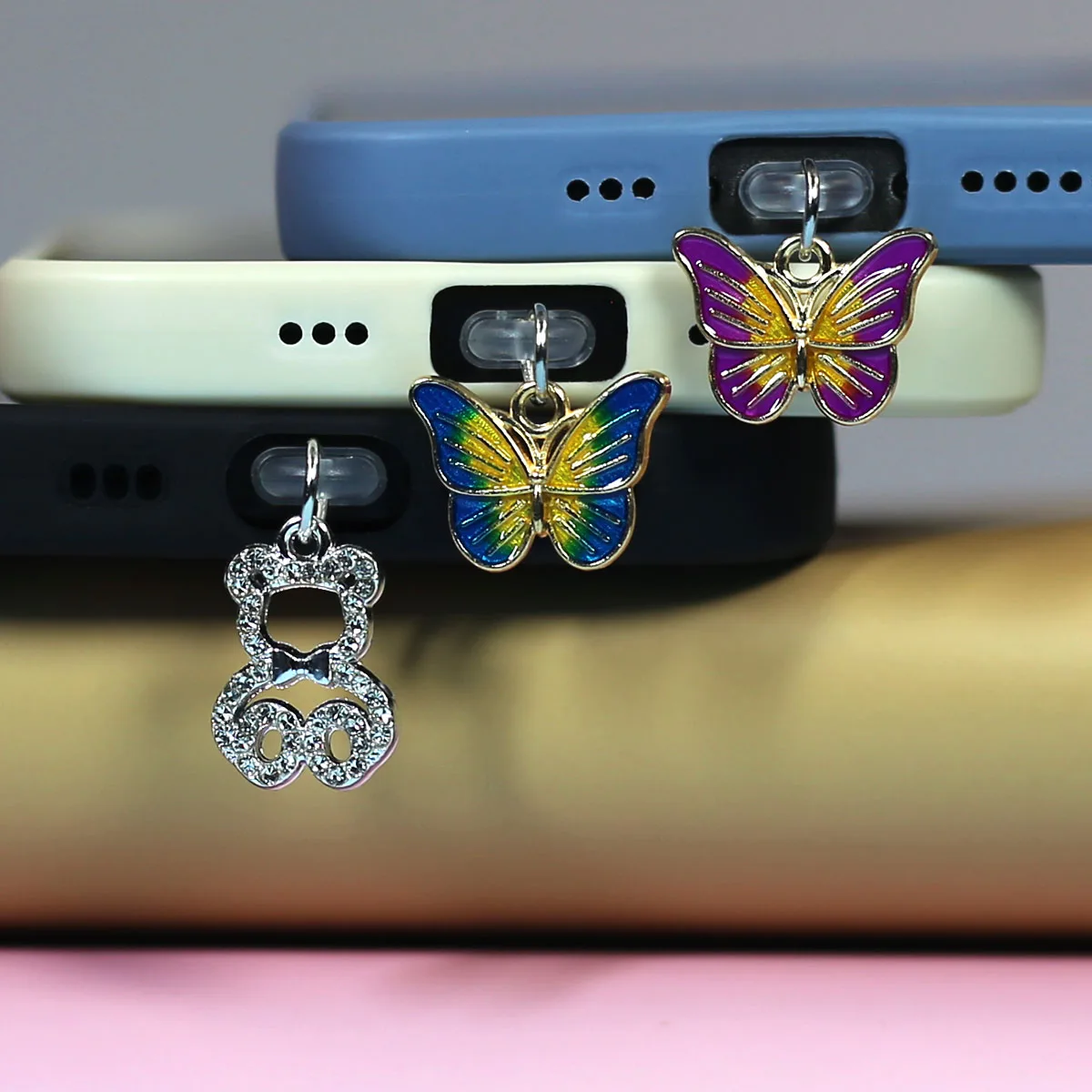 Mobile Phone Dust Plug Beautiful Butterfly Teddy Bear Mobile Accessory Decoration For Iphone For Samsung Type-C  Port Dust Plug