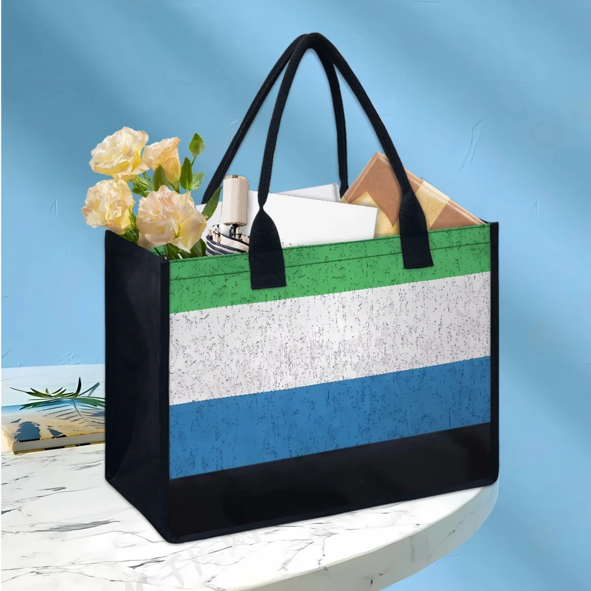 

Sierra Leone Flag Print Casual Tote Bags Commuter Handle Popular Elegant Handbag Outdoor Shopping Travel Storage Shoulder Bag