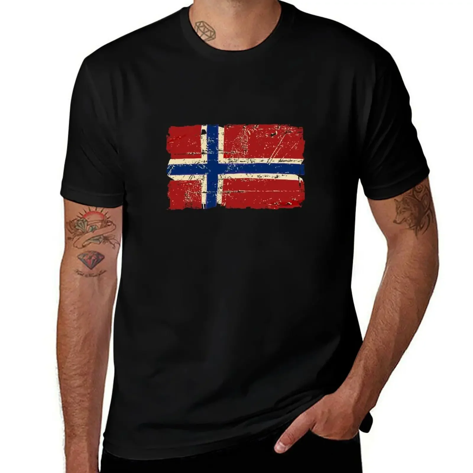 Norway Flag - Vintage Look T-Shirt plain anime clothes anime shirt funny t shirts for men