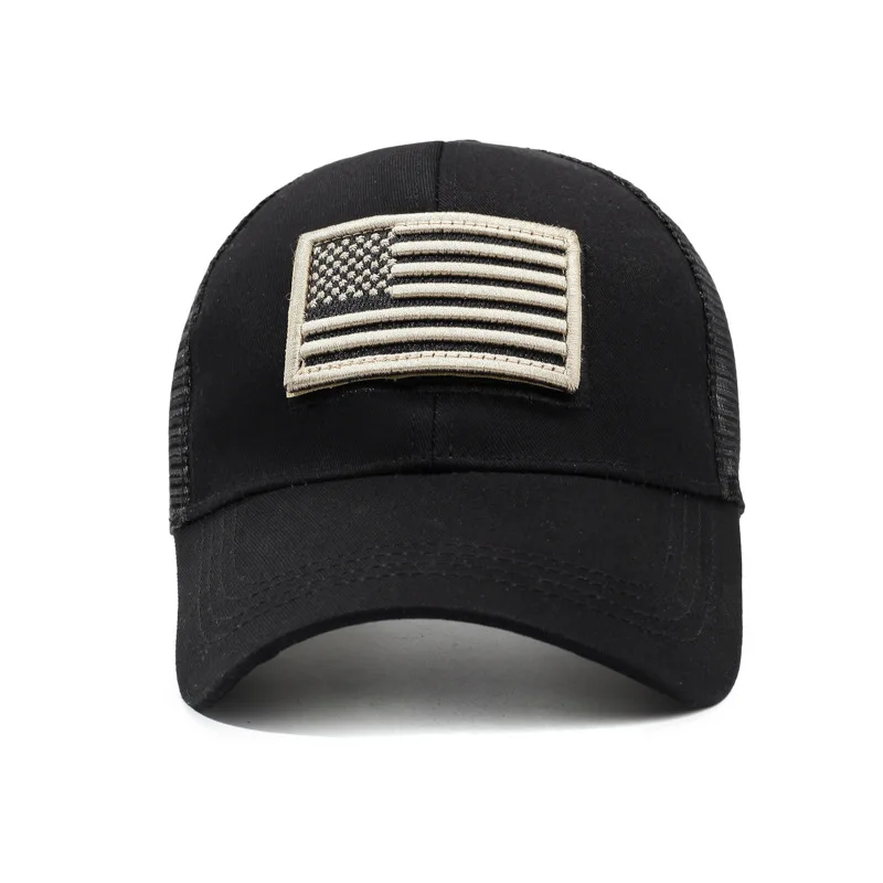 Outdoor-Trucker-Kappe für Herren mit gesticktem Flaggen-Tarnpflaster und Klettverschluss