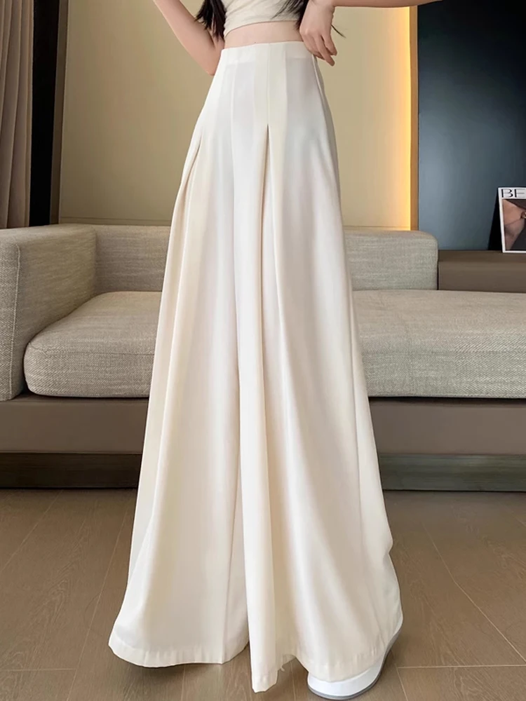 

Solid Color Draped Suit Pants for Women's Summer Thin Pantskirt Straight Wide Leg Pants High Waist Loose Casual Trouses