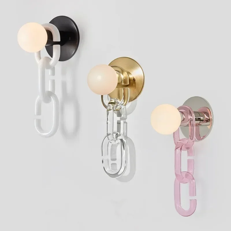 Nordic Chain Wall Light Glass Ball Lamp Bedroom Bedside Living Room Study Cloakroom Art Home Decor