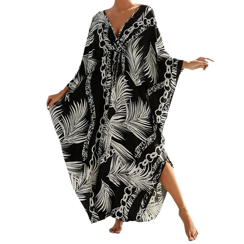 Boho Sexy Women\'s Dress Apring Summer Fashion Cotton Printed Beach Cover Up Vacation Casual Bikini Proof Loose Dresses For Women