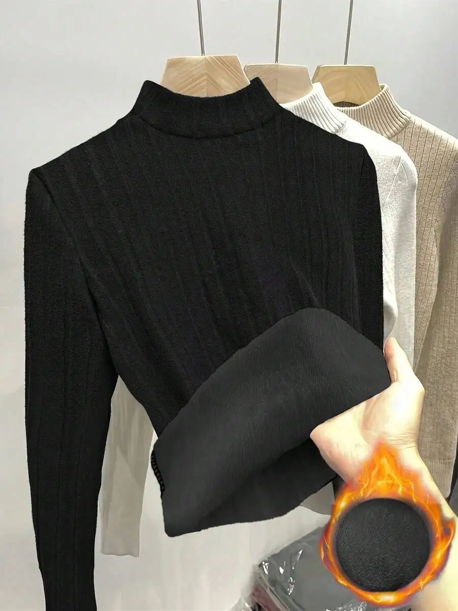 

Женская водолазка с термоизоляцией и ребристой отделкой, облегающая, с длинным рукавом, для осени и зимы