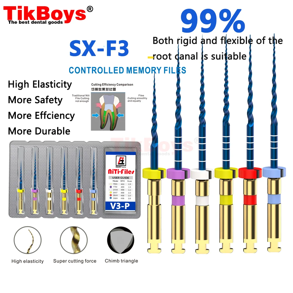 6Pcs/Box Dental Nickel Titanium Heat Activation Root Canal File Endodontic Rotary Files SX-F3 F4 F5 25MM Material Factory Outlet