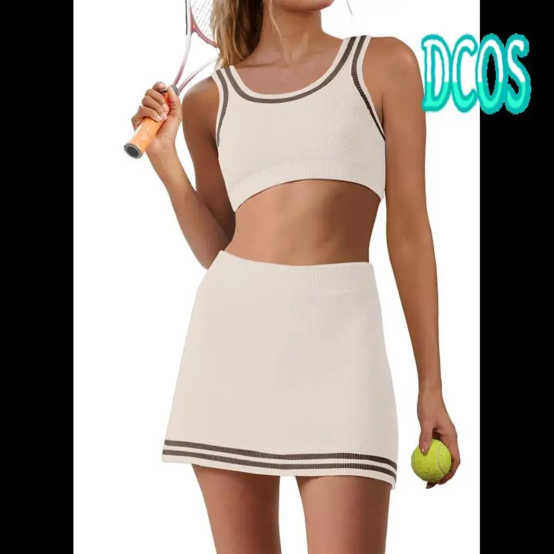 

DCOS-Womens 2 Piece Sweater Skirt Set Suspenders Sleeveless Short Skirt Outfits Tennis Skorts Gym Yoga