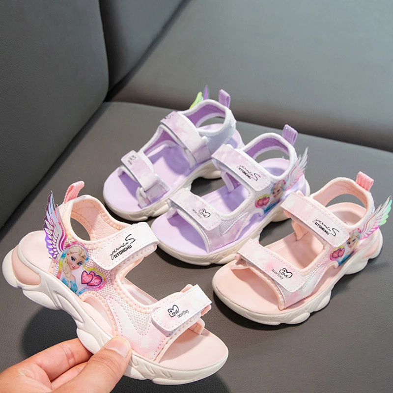 2024 Disney Summer New Children\'s Sandals Baby Toddler Shoes Girls Beach Shoes Soft Bottom Non-slip Sports Leisure Sandals