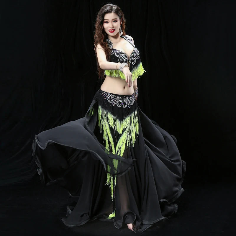 Belly Dance Performance Costume Heavy Tassel Drum Oriental Dance Outfit Bra Skirt Competition Quality Women Carnival Costume