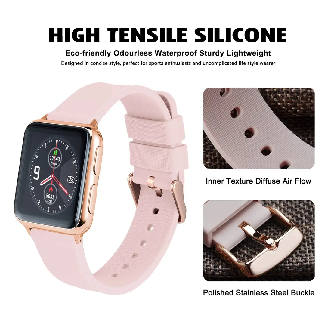 WOCCI Watchband 14mm 18mm 20mm 22mm 24mm Silicone Sport Watches Strap Women Replecement Band Bracelet Stainless Rose Gold Buckle