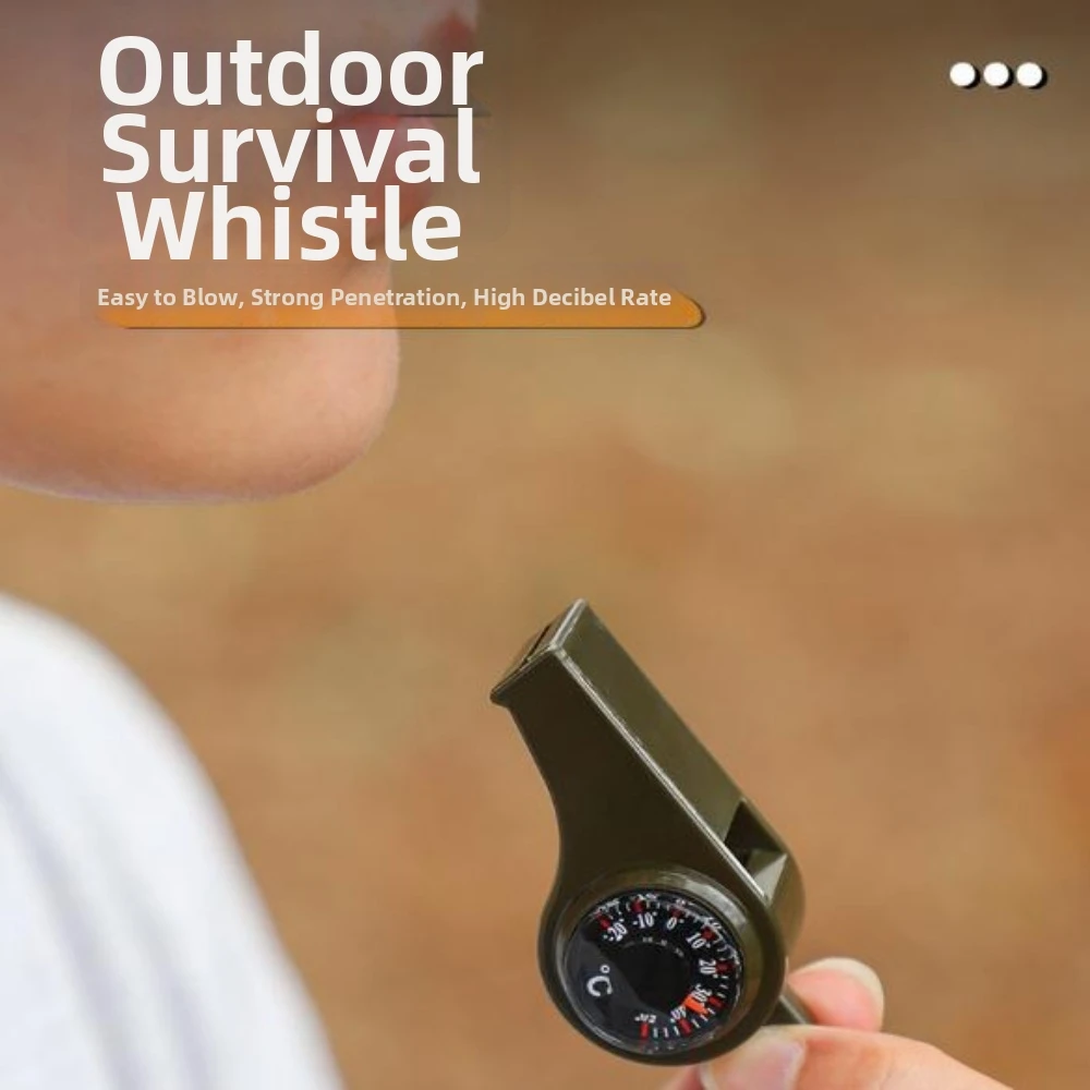 Multifunctional Whistle with Compass Thermometer 3in1 Portable High-frequency Whistle with Strap Hanging Rope