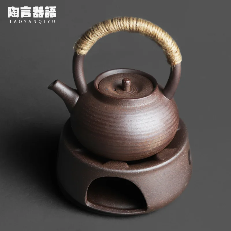 

Jingdezhen rock mine pottery clay round handle teapot warm tea set ceramic art retro pottery candle insulation tea set