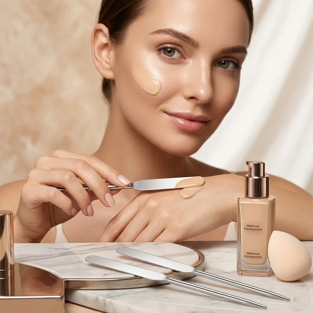 Espátula de Maquiagem em Aço Inoxidável, Misturador de Base, Removedor de Cravos, Extrator de Acne, Raspador Cosmético, Ferramenta de Cuidados Faciais