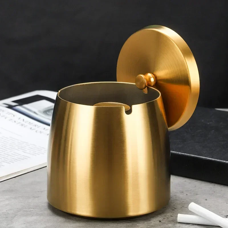 Household Windproof Ashtray Thickened Stainless Steel Ashtray with Lid Smokeless Heightened Ash Tray Smoking Accessories