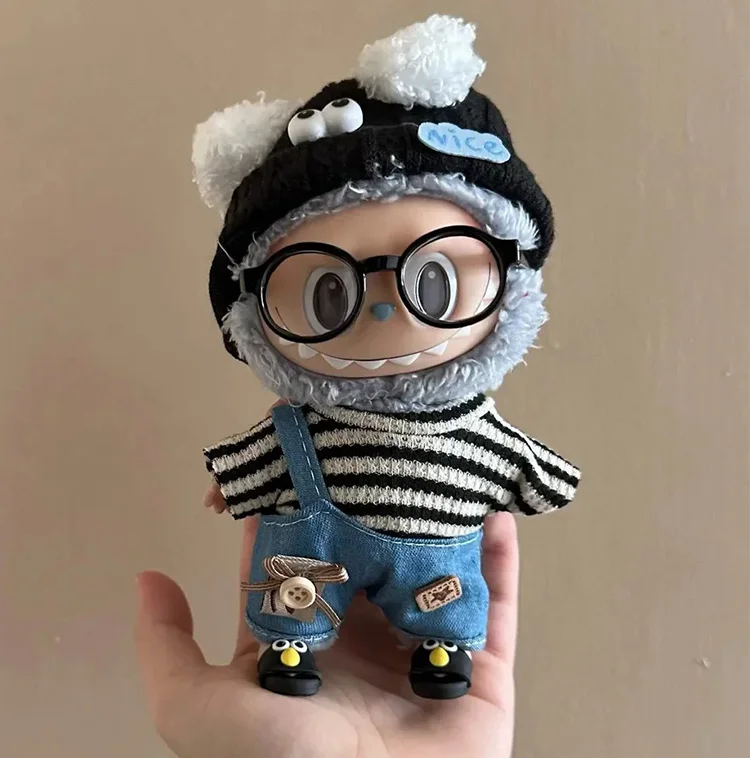 Leisure Style Work Jeans with Hat for 17cm Labubu Dolls Clothing Cute Mini Plush Doll's Clothes The Monster Outfit Accessories