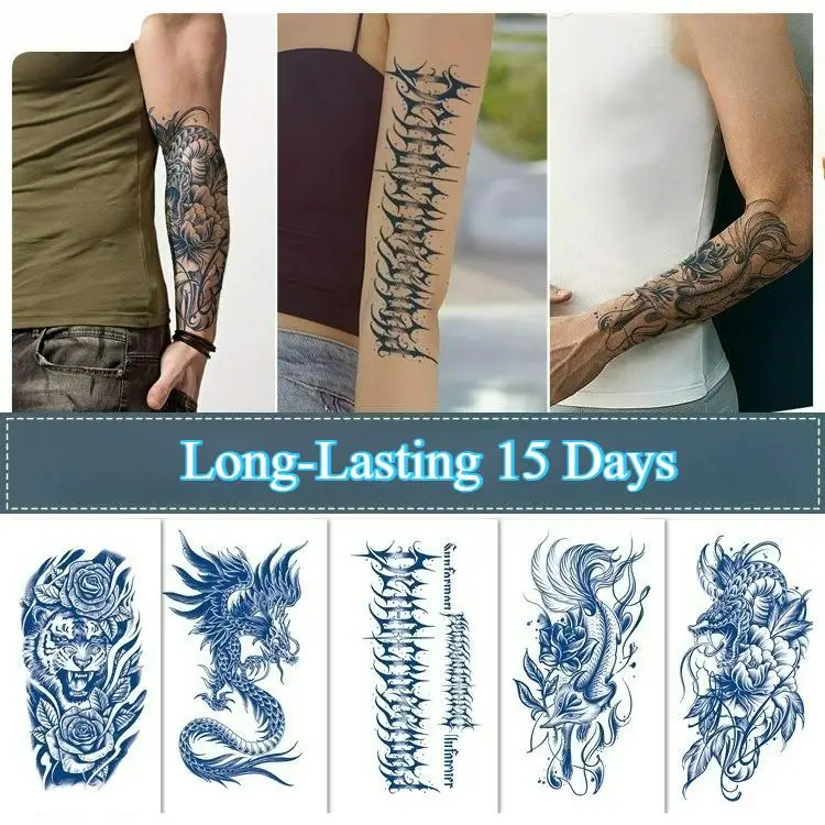 دارجون أسد نمر نصف كم وشم مؤقت مقاوم للماء للرجال والنساء، يدوم طويلاً 15 يومًا، ملصقات وشم مزيفة للحيوانات
