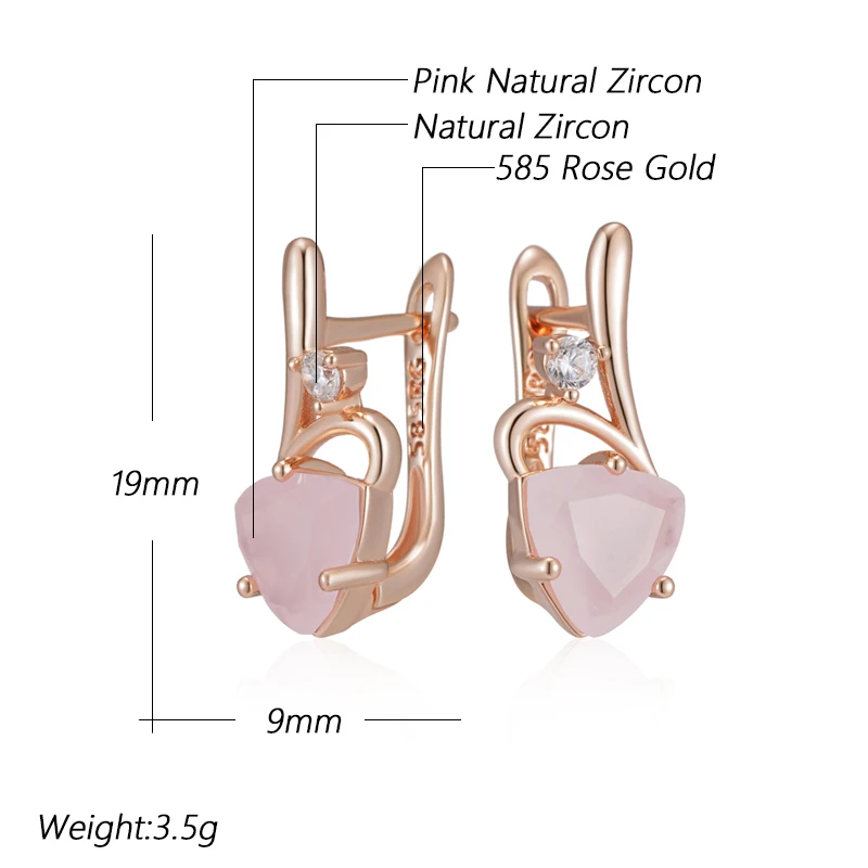 Kinel Hot 585 Rose Gold Color Drop Earrings for Women Unusual Pink Natural Zircon Accessories Fashion Daily Vintage Jewelry