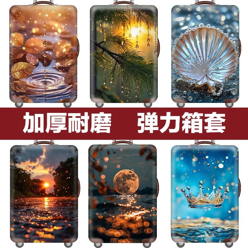 

Luggage Sleeves Thick Stretch Fabric Seaside Luggage Protector Luggage Dust Cover For 18-32 Inch Luggage Travel Accessories