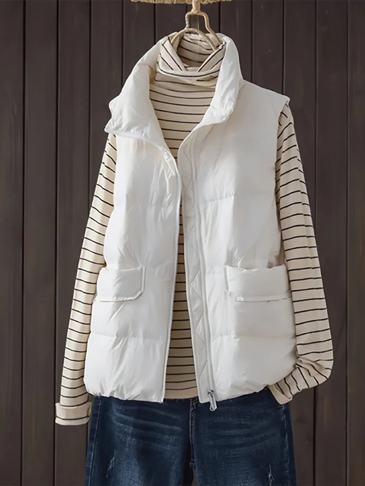 Women's Cotton Vest Autumn Winter New Style Outerwear Warmth Shoulder Pad Design Fashionable Trendy Commute Style Zipper Closure