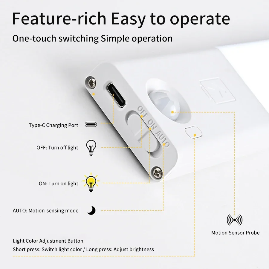 Sensor de corpo humano automático inteligente, 25cm, luzes de barra led, recarregável, luzes de armário, atração magnética, 3 cores, luz noturna