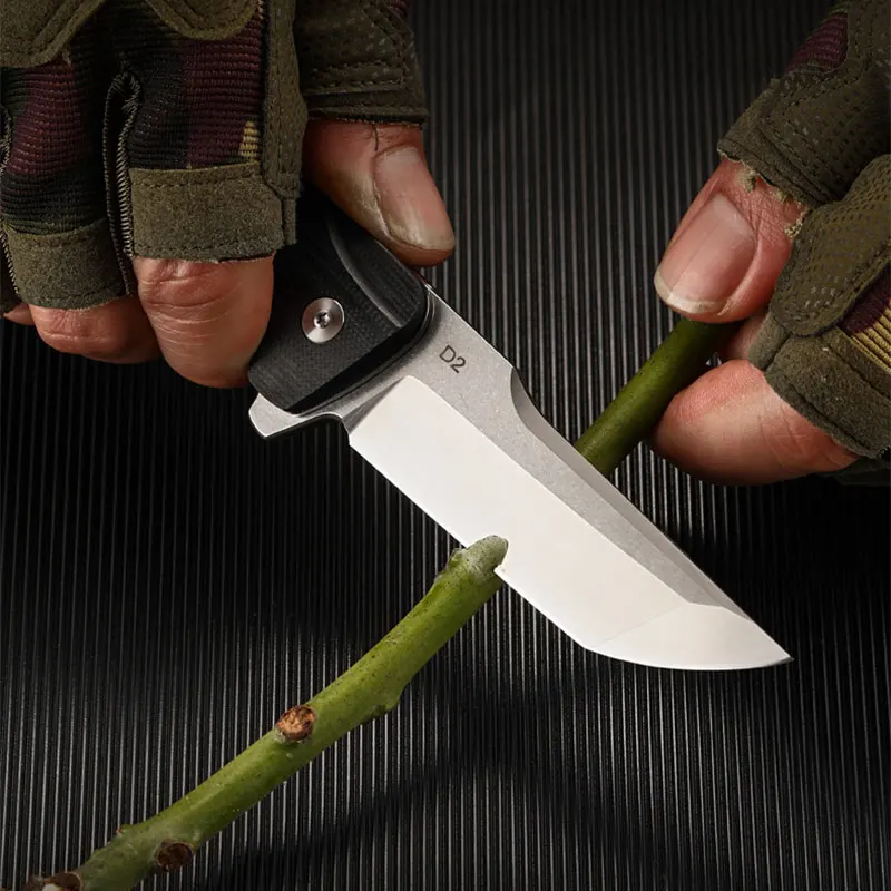 Outdoor D2 steel self-defense knife high hardness folding knife carry survival folding knife camping field tactical knife