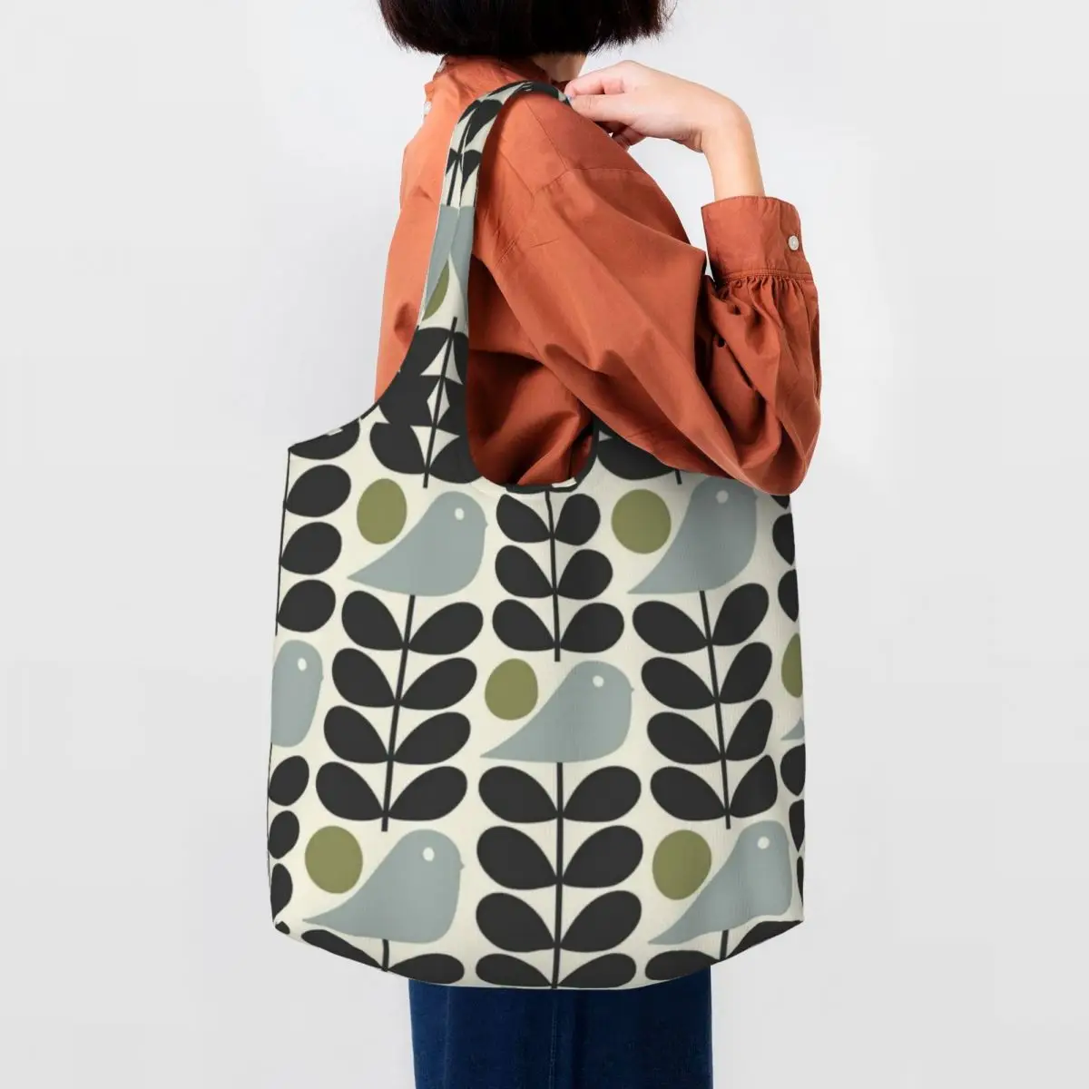 

Сумка для покупок на заказ с абстрактным рисунком птицы Orla Kiely, Женская моющаяся сумка большой вместимости для продуктов, скандинавский тоут, сумки для покупок, сумка