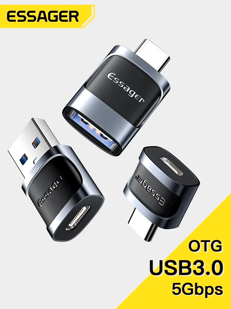 Essager USB 3.0 To Type C Adapter OTG Type C To Micro USB Adapter  For Laptop iPhone14 13 Pro Max Oneplus Samsung USB Connector